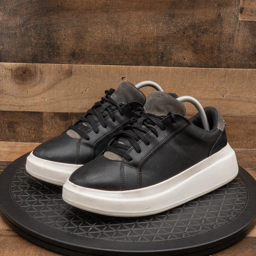 UGG SCAPE LACE WOMENS CASUAL SHOES BLACK LEATHER LOW SNEAKERS SIZE 9.5